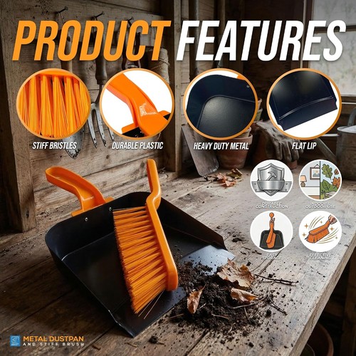 Metal dustpan and brush - brush, heavy
